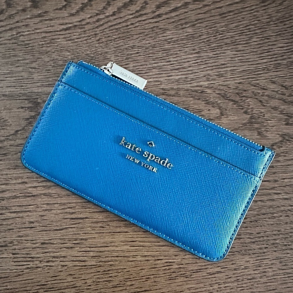 New! NWT! Kate Spade ♠️ large long top zip card case soffiano leather dark peaco